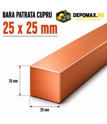 Bara patrata cupru 25 x 25 mm – lungime 3 metri – Cu-ETP